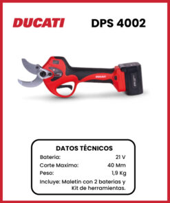 TIJERA DE MANO DE PODA A BATERIA PICO LORO MARCA DUCATI MOD DPS4002